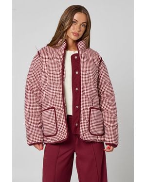 Urban Bliss Gingham Quilted Coat - Red
