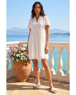 Roman Embroidered V-Neck Dress - Blue