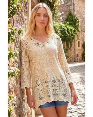 Roman Cotton Crochet Tunic Top - White