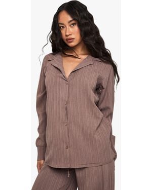 Boohoo Crinkle Oversized Shirt - Brown