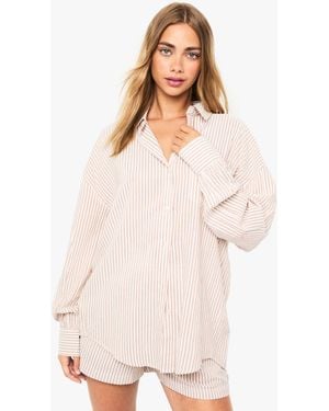 Boohoo Textured Stripe Relaxed Fit Shirt - White