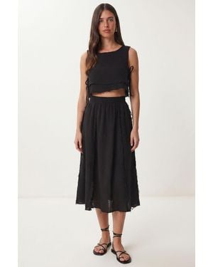 Happiness İstanbul Cotton Sleeveless Blouse And Midi Skirt Set - Black