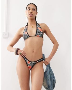 Motel Farida Zebra Print Bikin Bottoms - Natural