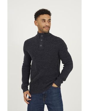 Brave Soul Funnel Neck Jumper With Buttons - Blue