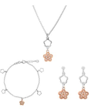 Orphelia 'Nixie' 925 Sterling Set: Chain + Bracelet + Earrings - White