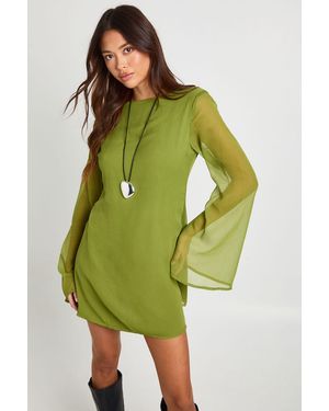 Boohoo Chiffon Flare Sleeve Mini Dress - Green