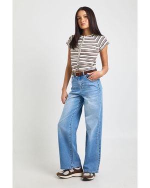 Boohoo Faux Suede Belted Wide Leg Jeans - Blue