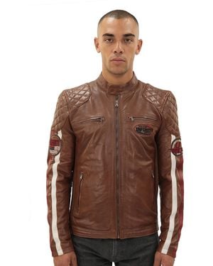 Infinity Leather Classic Striped Racing Jacket- Barcelona - Brown