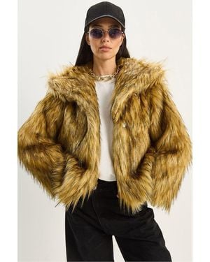Bianco Lucci Oversize Faux Fur Jacket - Metallic