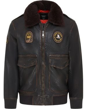 Infinity Leather Bomber Sheepskin Collar G-1 Aviator Jacket - Black