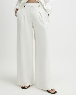 River Island Wide Leg Trousers Linen Look Pleated Cotton - White