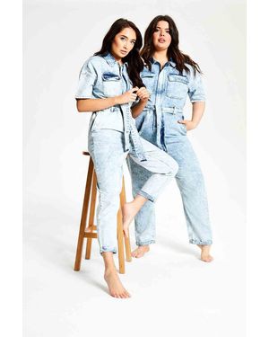 Urban Bliss Curve Acid Short Sleeve Boilersuit Cotton - Blue
