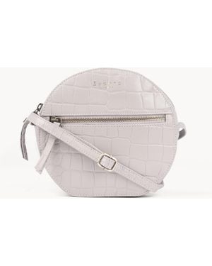 Assots London Jane' Embossed Croc Leather Round Designer Crossbody Bag - Grey
