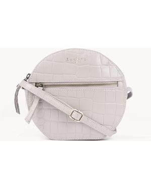 Assots London Jane' Embossed Croc Leather Round Designer Crossbody Bag - Grey