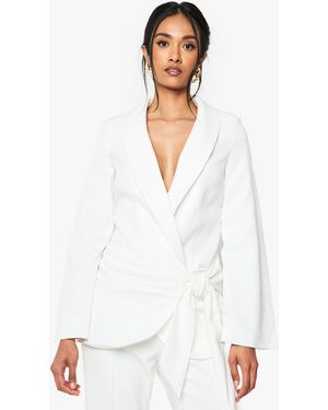 Boohoo Occasion Tailored Wrap Tie Blazer - White