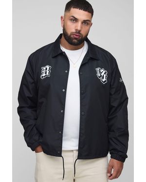 BoohooMAN Plus Varsity Badge Collared Coach Regular Fit Jacket - Blue