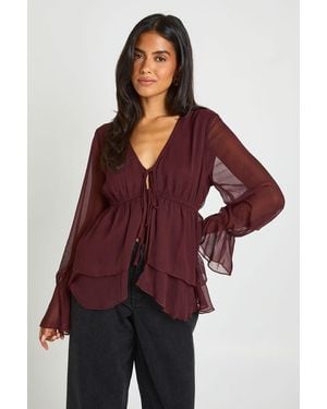 Boohoo Ruffle Flare Sleeve Blouse - Purple