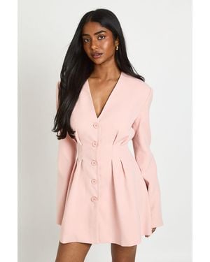 Boohoo Long Sleeve Collarless Tailored Mini Dress - Pink