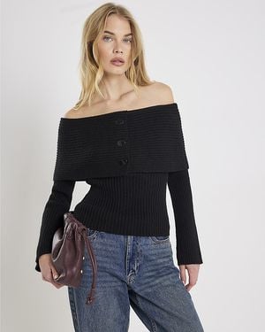 River Island Jumper Knitted Long Sleeve Bardot - Blue