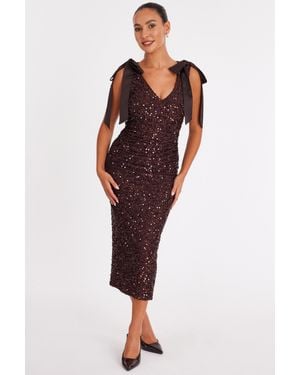 Quiz Petite Sequin Bow Detail Midaxi Dress - Red