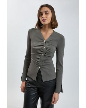 Karen Millen Asymmetric Fastening Viscose Knit Cardigan - Grey