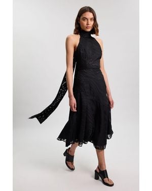 Karen Millen Slub Self Stripe Scarf Detail Woven Blouse - Black