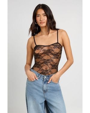 Boohoo Lace Strappy Bodysuit - Blue