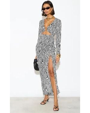 Gini London Mono Printed Ring Detailed Cut Out Maxi Dress - White