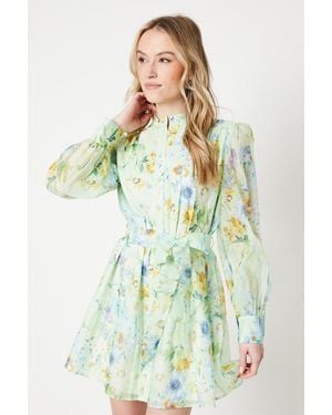 Oasis Organza Floral Mini Shirt Dress - Green