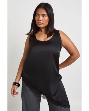 Boohoo Plus Scoop Neck Asymmetric Hem Cami Top - Black