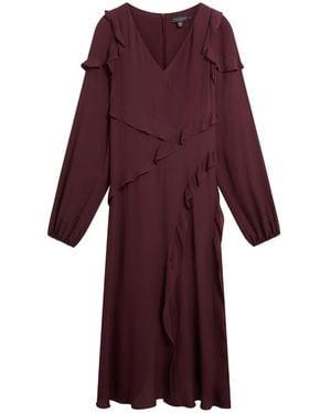 Ted Baker Long Sleeve Midi Dress With Frill Detail - Purple