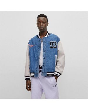 HUGO Solid Patterned Denim Jacket - Blue