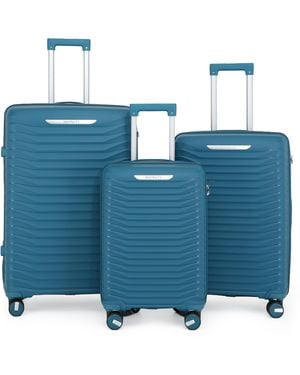 Infinity Leather Hard Shell Classic Suitcase 8 Wheel Cabin Tsa Luggage Case Holiday Travel - Blue