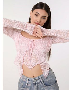 Pink Vanilla Long Sleeve Lace Butterfly Top - Pink