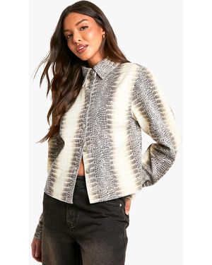 Boohoo Mock Croc Denim Shirt - Black