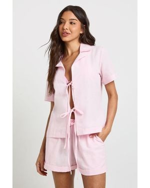 Boohoo Linen Tie Front Beach Co Ord - Pink