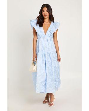 Boohoo Burnout Lace Up Detail Ruffle Hem Midaxi Dress - White