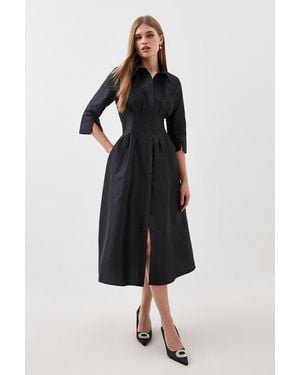 Karen Millen Petite Tailored Taffeta Darted Waist Midi Dress - Black