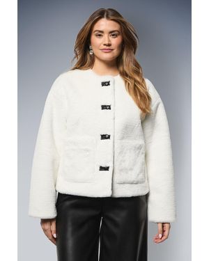 Wallis Faux Fur Button Detail Coat - White