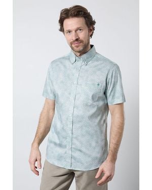 MAINE Tile Print Short Sleeve Shirt Cotton - Blue