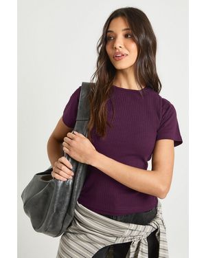 Boohoo Rib Double Layer Racer Cap Sleeve Top - Purple