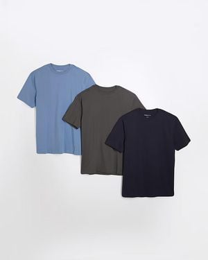 River Island T-Shirt 3 Pack Mixed Colours Slim Fit - Blue