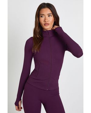 Boohoo Contour Ribbed Zip Through Active Jacket - Purple