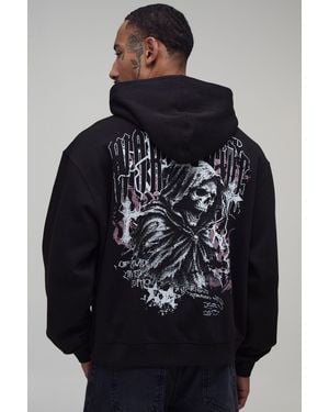BoohooMAN Oversized Boxy Worldwide Gothic Graphic Hoodie - Black