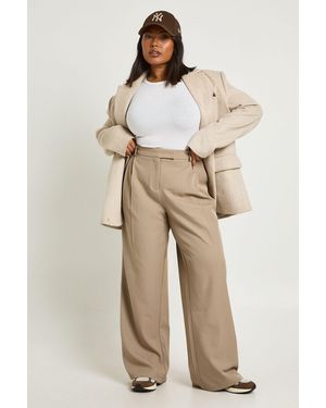 Boohoo Plus Basics Tailored Wide Leg Trouser - Natural