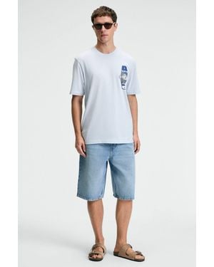 Grimelange Oversized Printed Crew Neck T-Shirt - Blue