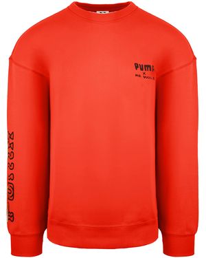 PUMA X Mr Doodle Long Sleeve Crew Neck Graphic Sweatshirt 598682 20 Cotton - Red