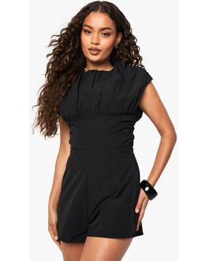Boohoo Ruched Cap Sleeve Woven Romper - Black