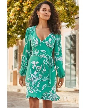 Sosandar Jade Floral Print Figure Flattering Dress - Green