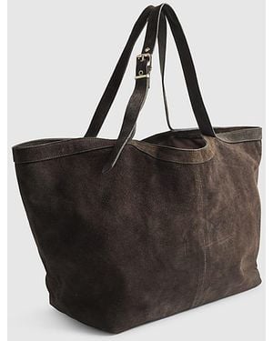 River Island Shopper Bag Buckle Handle Suede Leather - Brown